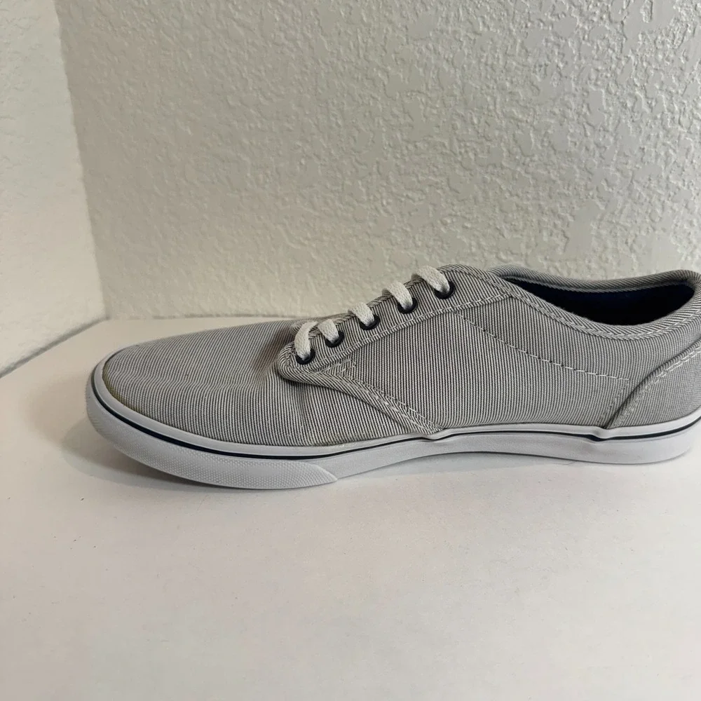 Vans Atwood Low Lace Up Skate Canvas Micro Stripe‎ Navy & White Shoes Womens 7